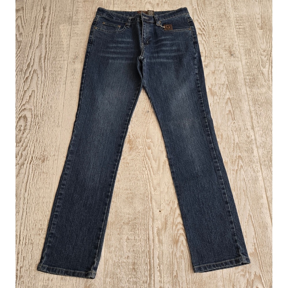 Gazoz Women Dark Wash Straight Leg Rhinestone Embellished Denim Jeans Size 6